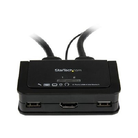 StarTech.com 2 Port USB HDMI Cable KVM Switch with Audio and Remote Switch - USB Powered KVM with HDMI - Dual Port HDMI KVM