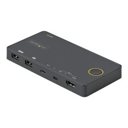 StarTech.com 2 Port Hybrid USB-A + HDMI & USB-C KVM Switch, Single 4K 60Hz HDMI 2.0 Monitor, Compact Desktop and/or Laptop HDMI