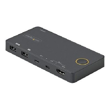 StarTech.com 2 Port Hybrid USB-A + HDMI & USB-C KVM Switch, Single 4K 60Hz HDMI 2.0 Monitor, Compact Desktop and/or Laptop HDMI