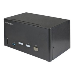 StarTech.com 2 Port Triple Monitor DisplayPort KVM Switch, 4K 60Hz UHD HDR, Desktop 4K DP 1.2 KVM with 2 Port USB 3.0 Hub