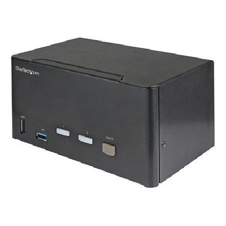 StarTech.com 2 Port Triple Monitor DisplayPort KVM Switch, 4K 60Hz UHD HDR, Desktop 4K DP 1.2 KVM with 2 Port USB 3.0 Hub