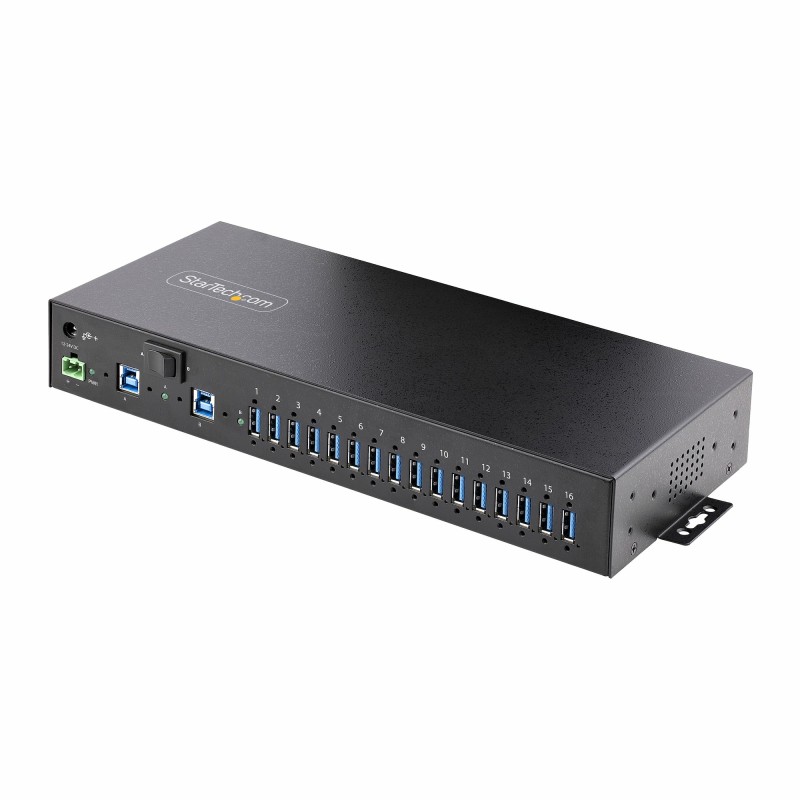 StarTech.com 16-Port Industrial USB 5Gbps Hub with Power Adapter, Metal Enclosure, Mountable, ESD Protection, Terminal Block