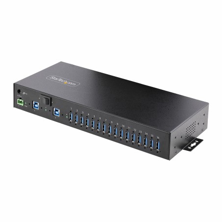StarTech.com 16-Port Industrial USB 5Gbps Hub with Power Adapter, Metal Enclosure, Mountable, ESD Protection, Terminal Block