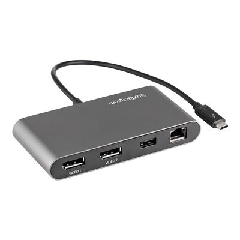 StarTech.com Thunderbolt 3 Mini Dock - Portable Dual Monitor w/ DP 4K 60Hz - 2X USB-A Hub (3.2/2.0), GbE - 28cm Cable - TB3