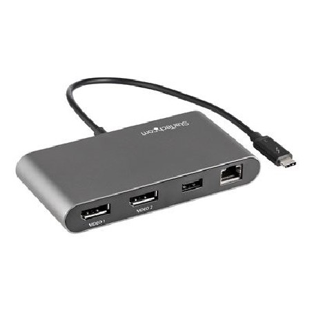 StarTech.com Thunderbolt 3 Mini Dock - Portable Dual Monitor w/ DP 4K 60Hz - 2X USB-A Hub (3.2/2.0), GbE - 28cm Cable - TB3