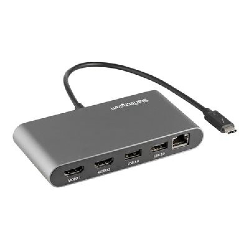 StarTech.com Thunderbolt 3 Mini Dock - Portable Dual Monitor w/HDMI 4K 60Hz - 2X USB-A Hub (3.2/2.0), GbE - 28cm Cable - TB3