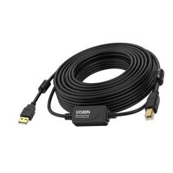 Vision - Kabel USB - USB (M) do USB typ B (M) - USB 2.0 - 10 m - aktivní inline booster - černá