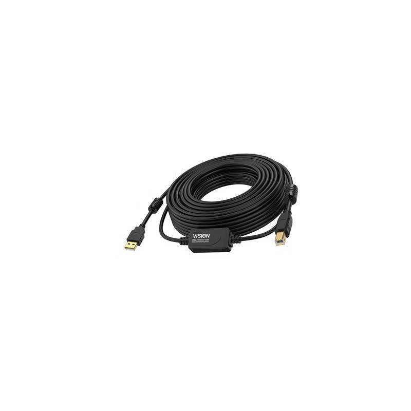 Vision - Kabel USB - USB (M) do USB typ B (M) - USB 2.0 - 10 m - aktivní inline booster - černá