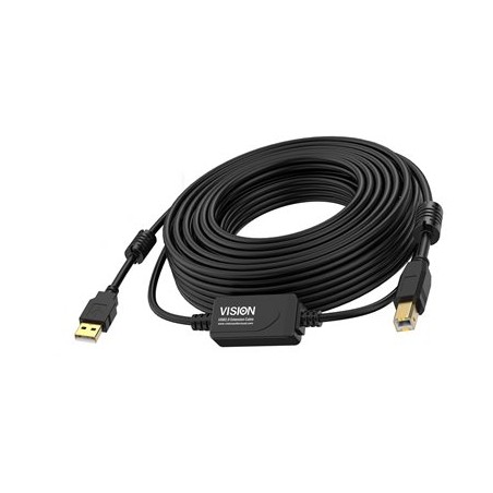 Vision - Kabel USB - USB (M) do USB typ B (M) - USB 2.0 - 10 m - aktivní inline booster - černá