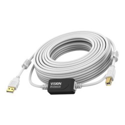 Vision Techconnect - Kabel USB - USB (M) do USB typ B (M) - USB 2.0 - 15 m - aktivní inline booster - bílá
