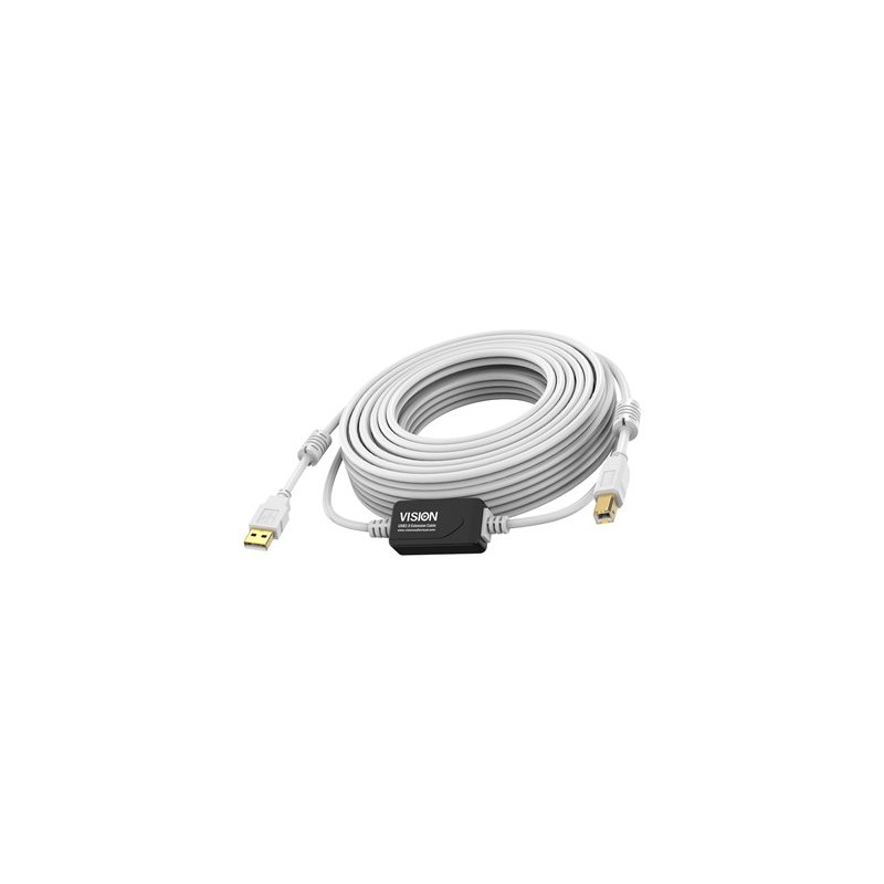 Vision Techconnect - Kabel USB - USB (M) do USB typ B (M) - USB 2.0 - 15 m - aktivní inline booster - bílá
