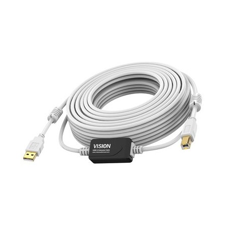 Vision Techconnect - Kabel USB - USB (M) do USB typ B (M) - USB 2.0 - 15 m - aktivní inline booster - bílá