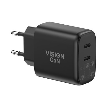Vision - Sítový adaptér - 65 Watt - 3.25 A - 2 výstupní konektory (2 x USB-C) - cerná - Evropa