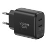 Vision - Sítový adaptér - 65 Watt - 3.25 A - 2 výstupní konektory (2 x USB-C) - cerná - Evropa