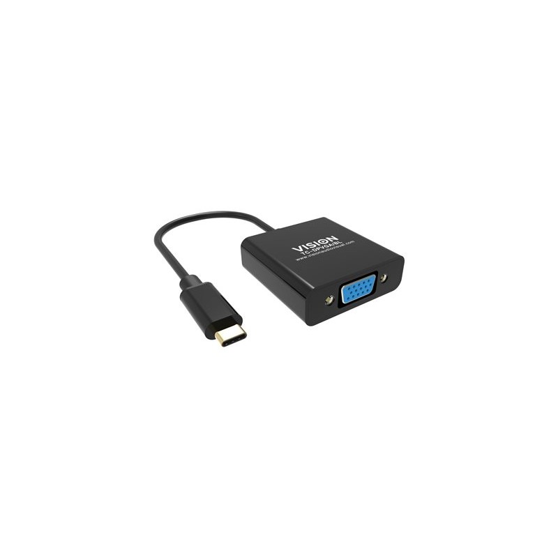 VISION - Video adaptér - USB-C s piny (male) do HD-15 (VGA) se zdířkami (female) - černá - podpora 1080p