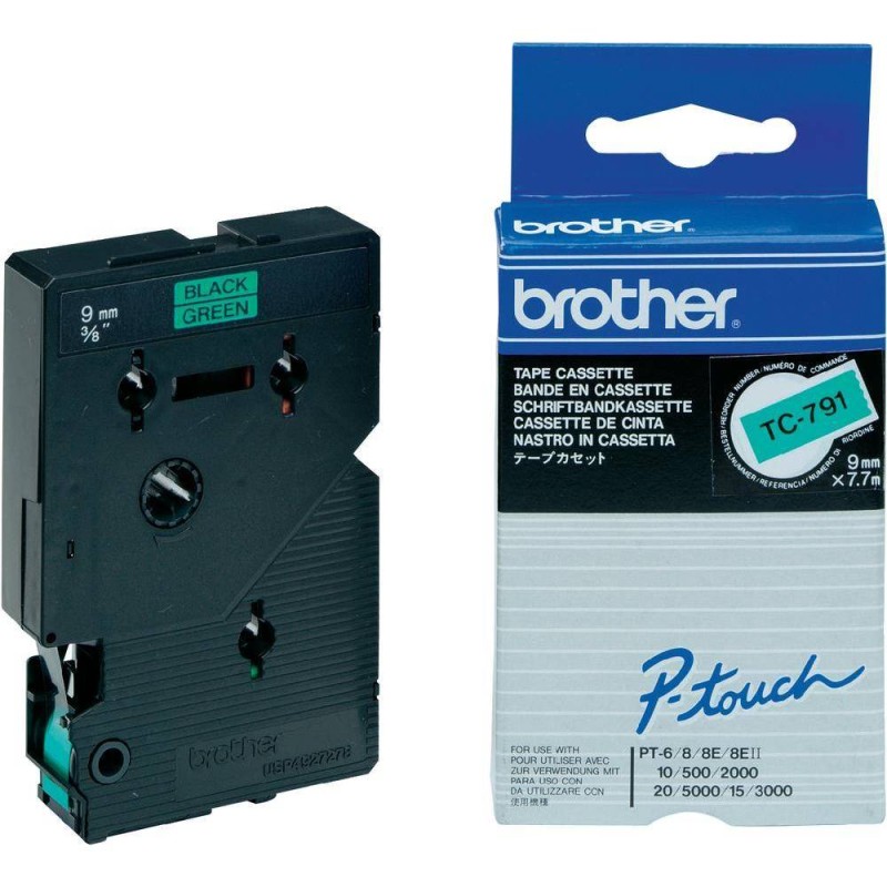 Brother TC791 - 9 mm x černá na zelené - lamino páska - pro P-Touch PT-2000, PT-3000, PT-500, PT-5000, PT-8E