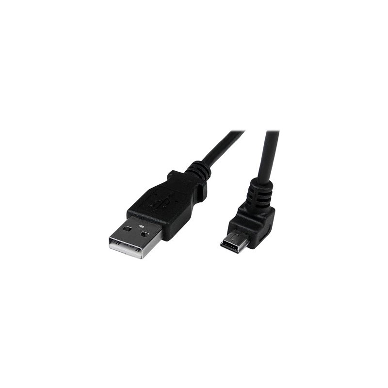 StarTech.com Down Angle Mini USB Cable - 2m - Black - USB A to Mini USB B - USB to Mini USB Cable - Mini USB Charger - USB A to