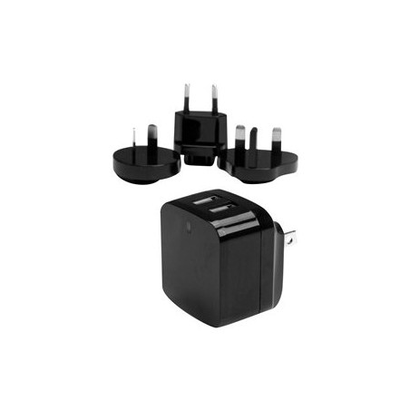 StarTech.com Travel USB Wall Charger - 2 Port - Black - Universal Travel Adapter - International Power Adapter - USB Charger
