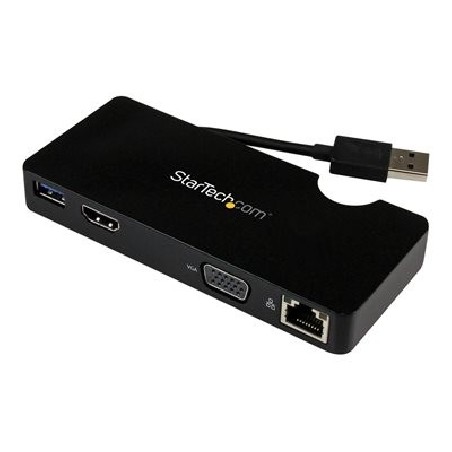 StarTech.com USB 3.0 to HDMI or VGA Adapter Dock - USB 3.0 Mini Docking Station w/ USB, GbE Ports - Portable Universal Laptop
