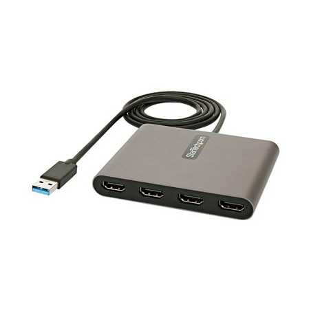 StarTech.com USB 3.0 to 4 HDMI Adapter, External Video & Graphics Card, USB Type-A to Quad HDMI Monitor Display Adapter Dongle