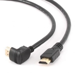 GEMBIRD Kabel HDMI-HDMI M/M 3m, 1.4, M/M stíněný, zlacené kontakty, 90° lomený, černý