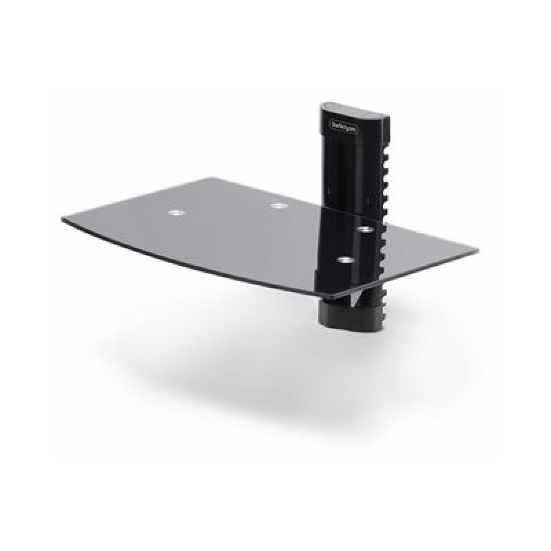 StarTech.com Floating Wall-Mounted AV Shelf, Adjustable Height Shelf For Under TV, Organize A/V Equipment On Black Tempered