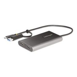StarTech.com USB-C to Dual-HDMI Adapter, USB-C or A to 2x HDMI, 4K 60Hz, 100W PD Pass-Through, 1ft (30cm) Built-in Cable