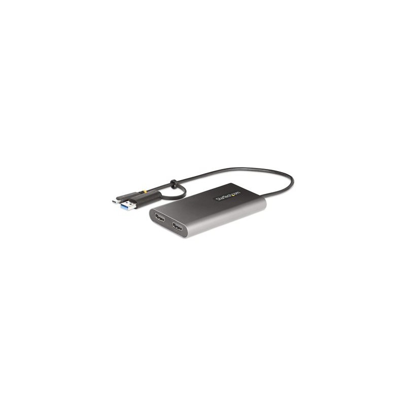 StarTech.com USB-C to Dual-HDMI Adapter, USB-C or A to 2x HDMI, 4K 60Hz, 100W PD Pass-Through, 1ft (30cm) Built-in Cable