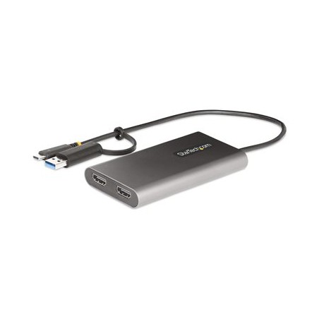 StarTech.com USB-C to Dual-HDMI Adapter, USB-C or A to 2x HDMI, 4K 60Hz, 100W PD Pass-Through, 1ft (30cm) Built-in Cable