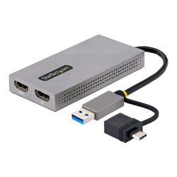 StarTech.com USB to Dual HDMI Adapter, USB A/C to 2x HDMI Monitors (1x 4K 30Hz, 1x 1080p), Integrated USB-A to C Dongle