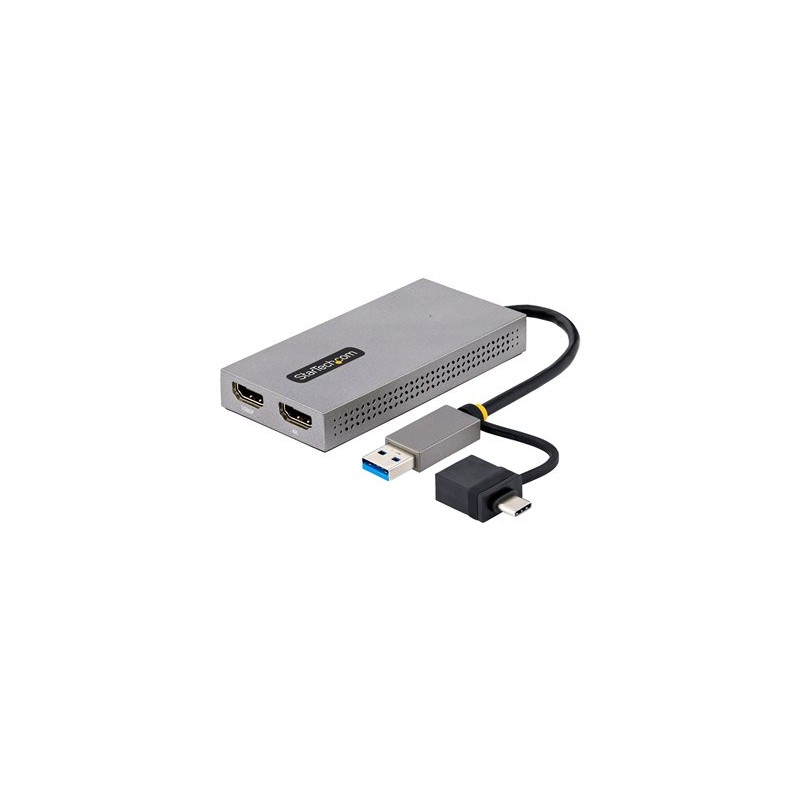 StarTech.com USB to Dual HDMI Adapter, USB A/C to 2x HDMI Monitors (1x 4K 30Hz, 1x 1080p), Integrated USB-A to C Dongle