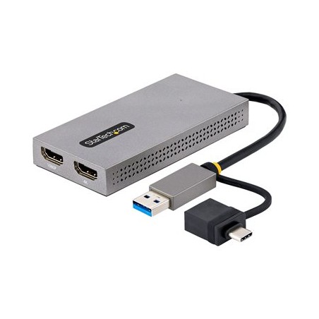 StarTech.com USB to Dual HDMI Adapter, USB A/C to 2x HDMI Monitors (1x 4K 30Hz, 1x 1080p), Integrated USB-A to C Dongle