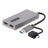StarTech.com USB to Dual HDMI Adapter, USB A/C to 2x HDMI Monitors (1x 4K 30Hz, 1x 1080p), Integrated USB-A to C Dongle