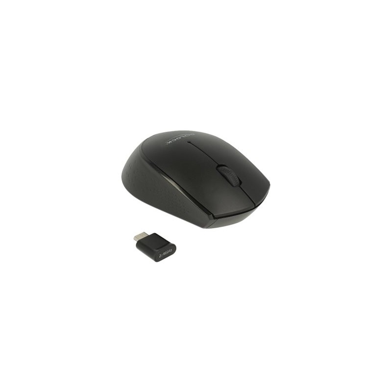 Delock mini - Myš - pravák a levák - optický - 3 tlačítka - bezdrátový - 2.4 GHz - bezdrátový přijímač USB - černá - maloobchod