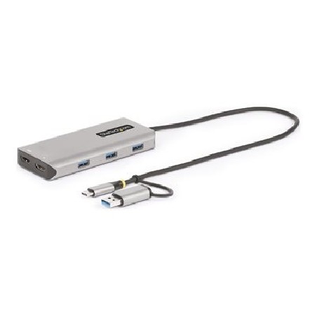 StarTech.com USB-C Multiport Adapter w/Attached USB-C to USB-A Dongle, Dual HDMI (4K30Hz/1080p60Hz), 3x USB-A, Mini Laptop