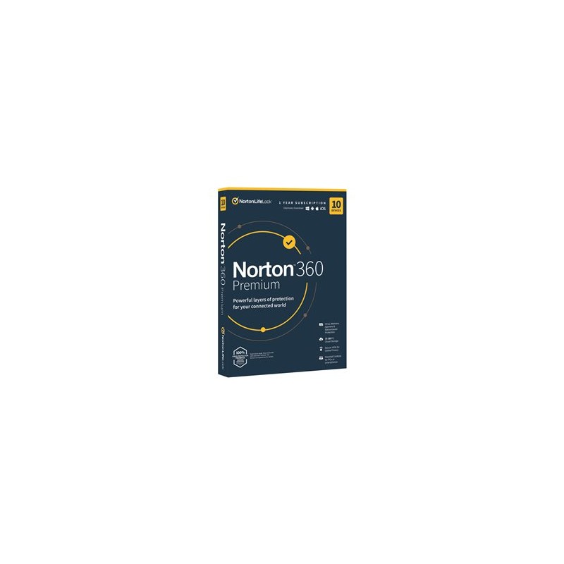 Norton 360 Premium - Pro Tech Data - licence na předplatné (1 rok) - 10 zařízení, cloudové úložiště 75 GB - stažení - ESD
