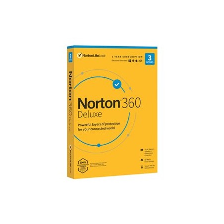 Norton 360 Deluxe - Pro Tech Data - licence na předplatné (1 rok) - 3 zařízení, cloudové úložiště 25 GB - stažení - ESD - Win