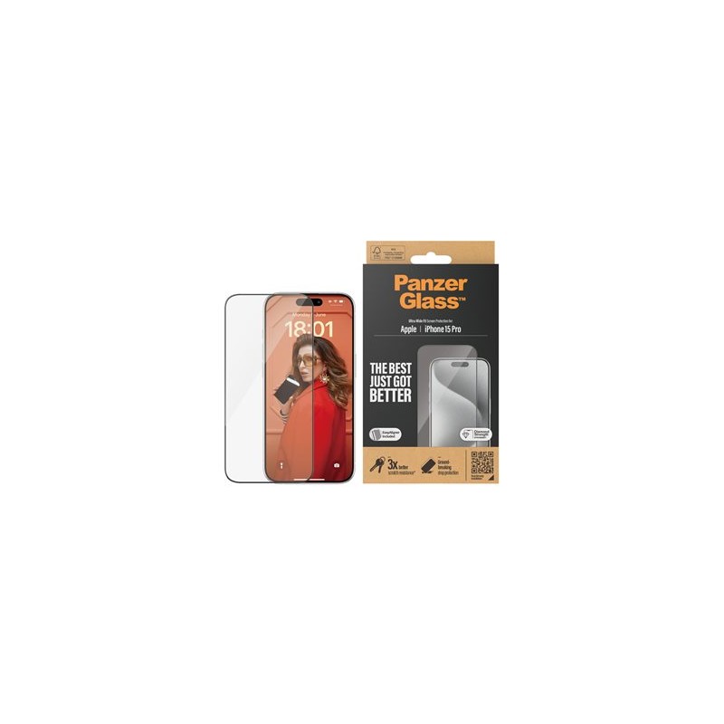 PanzerGlass - Ochrana obrazovky pro mobilní telefon - ultraširoký strih s EasyAligner - sklo - barva rámu cerná - pro Apple