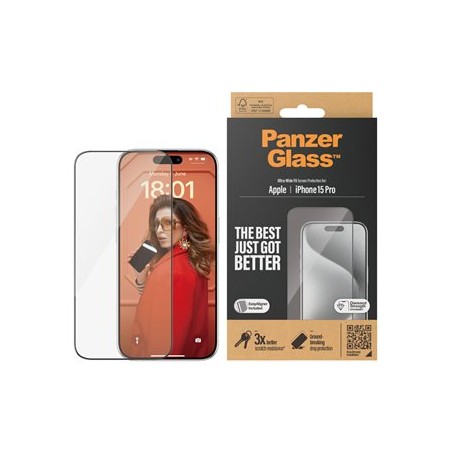 PanzerGlass - Ochrana obrazovky pro mobilní telefon - ultraširoký strih s EasyAligner - sklo - barva rámu cerná - pro Apple