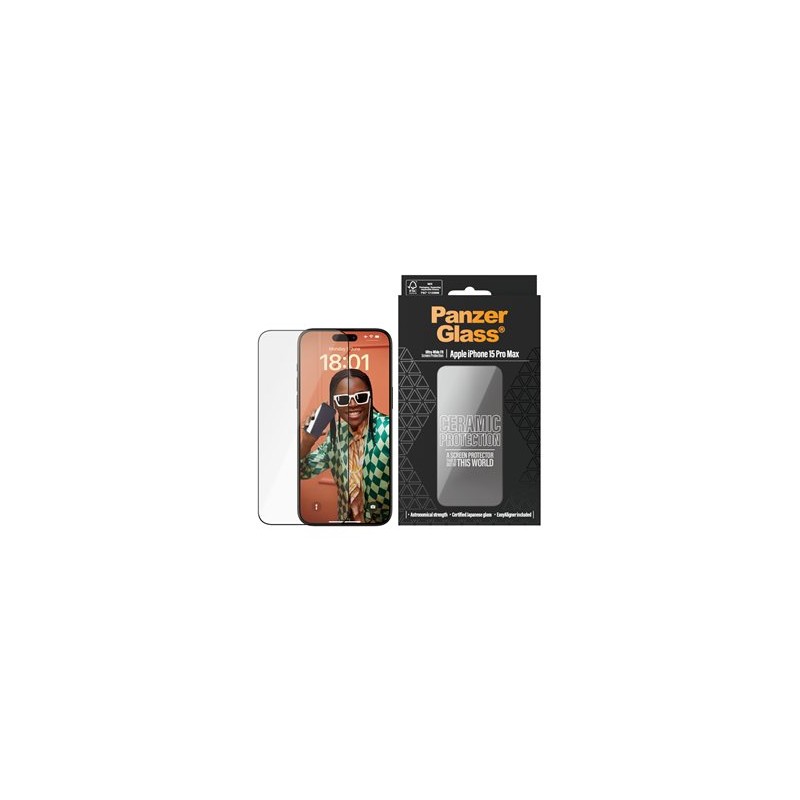 PanzerGlass Ceramic Protection - Ochrana obrazovky pro mobilní telefon - ultraširoký strih s EasyAligner - sklo - barva rámu