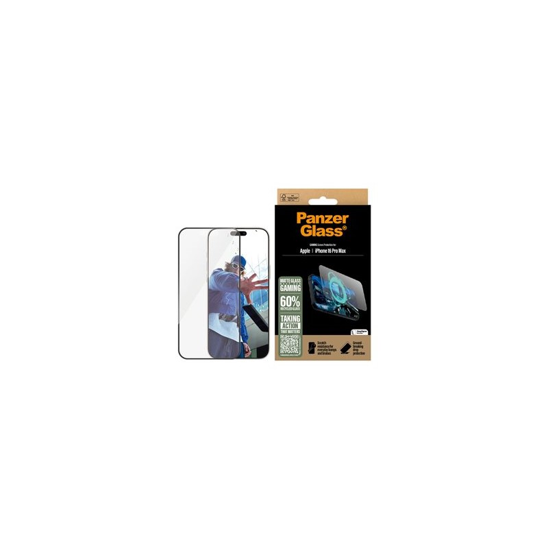 PanzerGlass Gaming - Ochrana obrazovky pro mobilní telefon - ultra široký tvar - sklo - barva rámu černá - pro Apple iPhone 16