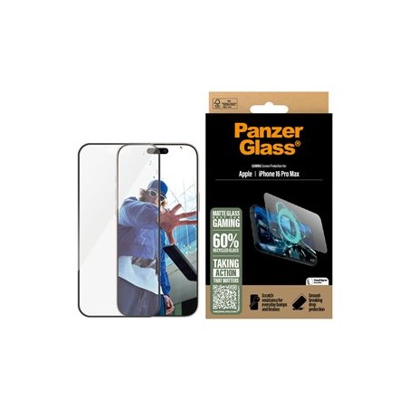 PanzerGlass Gaming - Ochrana obrazovky pro mobilní telefon - ultra široký tvar - sklo - barva rámu černá - pro Apple iPhone 16