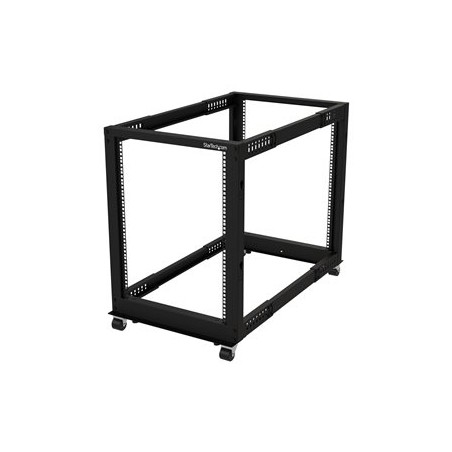 StarTech.com 15U 19" Open Frame Server Rack, 4 Post Adjustable Depth 22-40" Mobile, Free Standing Rolling Network/Computer