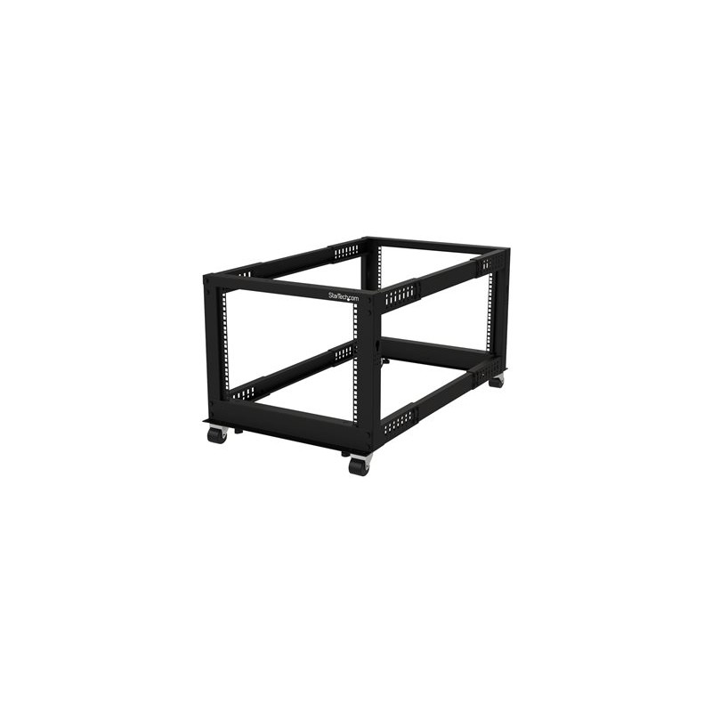 StarTech.com 8U 19" Open Frame Server Rack, 4 Post Adjustable Depth 23-41" Mobile, Free Standing Rolling Network/Computer