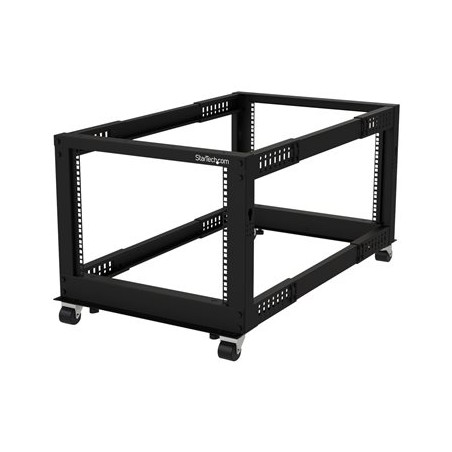 StarTech.com 8U 19" Open Frame Server Rack, 4 Post Adjustable Depth 23-41" Mobile, Free Standing Rolling Network/Computer