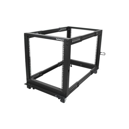 StarTech.com 12U 19" Open Frame Server Rack, 4 Post Adjustable Depth 23-41" Mobile, Free Standing Rolling Network/Computer