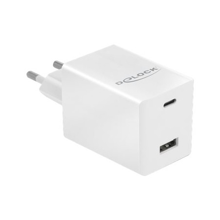 Delock - Síťový adaptér - 48 Watt - 3 A - Fast Charge, PD 3.0 - 2 výstupní konektory (USB, 24 pin USB-C) - bílá
