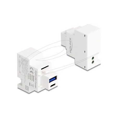 Delock - Zacvakávací modul (keystone) - PD 20 W - USB, USB typu C - 1 zásuvka USB, 1 zásuvka USB-C - 3 A - bílá