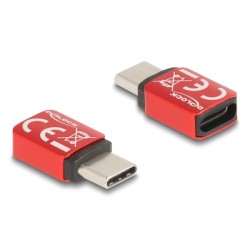 Delock - USB adaptér - 24 pin USB-C (M) do 24 pin USB-C (F) - 48 V - 5 A - Blokátor dat, napájení USB (240 W) - cervená