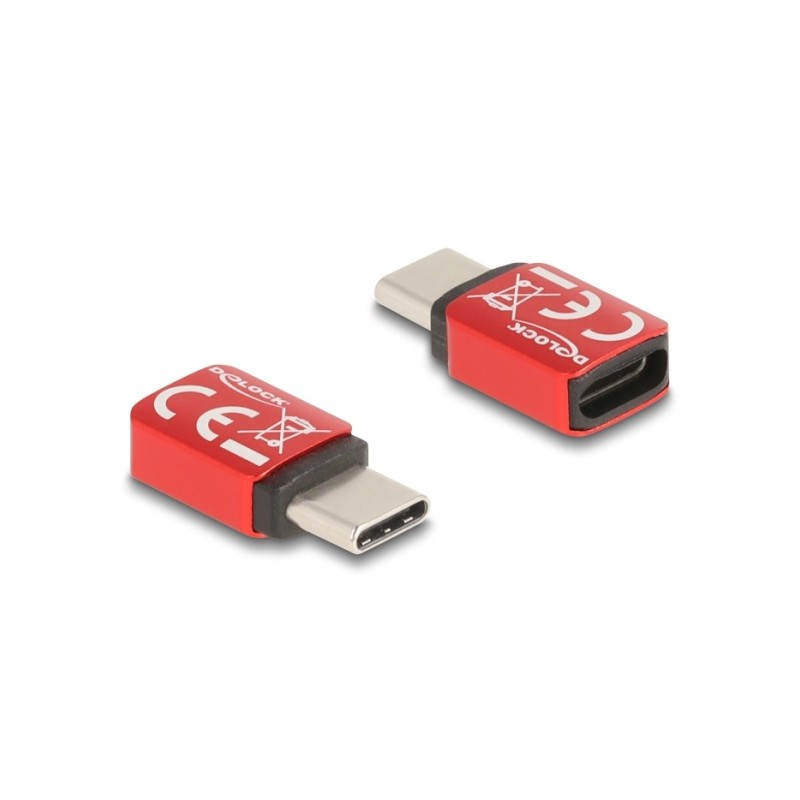 Delock - USB adaptér - 24 pin USB-C (M) do 24 pin USB-C (F) - 48 V - 5 A - Blokátor dat, napájení USB (240 W) - cervená